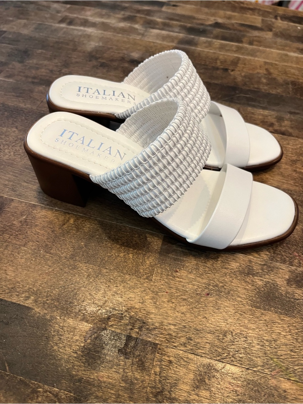 Brand new Italian Shoemakers White Braided Strap Block Heel Sandals